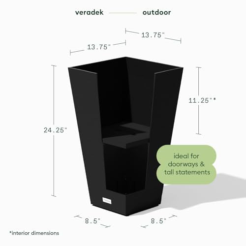 Veradek Pure Series Taper Planter - Tall Tapered Outdoor Planter with Shelf - color: Black, size: 24 inch - 1 Pack