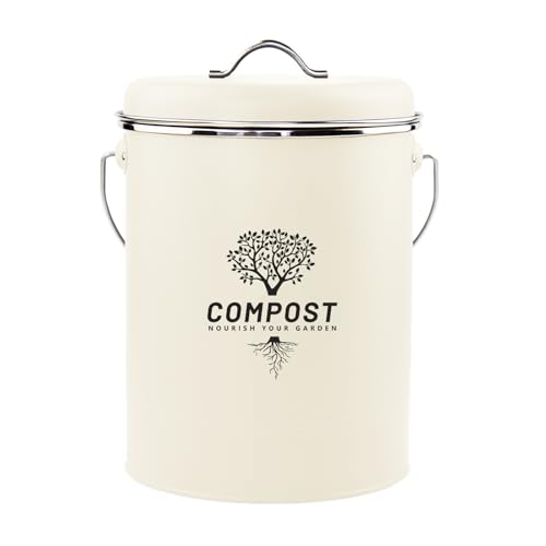 Kitchen Countertop Compost Bin, Odor Resistant Indoor Compost Bin with Lid and Charcoal Filter, Rust Resistant Coated Compost Bucket, Compost Container, Cream - color: Cream, size: Medium