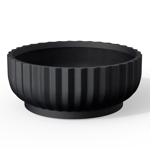 Kante Large Round Shallow Black Concrete Planter 20.9" Dia, Outdoor - color: Black, size: 20.9"w x 8.3"h