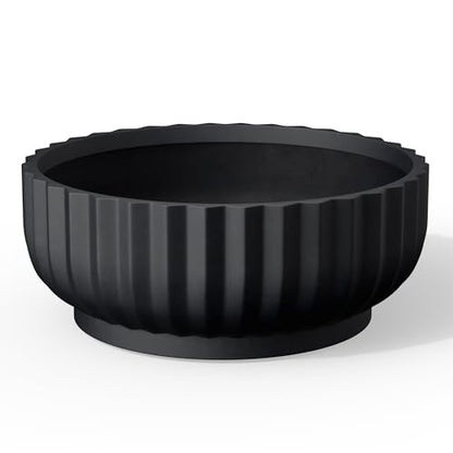 Kante Large Round Shallow Black Concrete Planter 20.9" Dia, Outdoor - color: Black, size: 20.9"w x 8.3"h