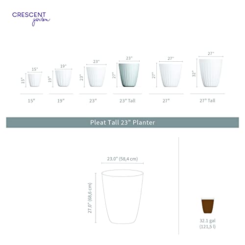 Crescent Garden Pleat Modern Decorative Planter, Indoor/Outdoor Pot, Resin Plant Pot with Drain Hole - 23" W x 23" H (Bark) - color: Bark, size: 23"