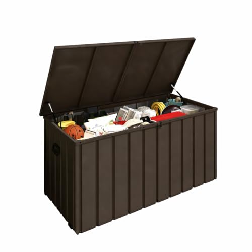 Outdoor Storage Box Metal Deck Box with Lockable Lid - color: Brown - 54.30 X 29.80 X 33.90 Inch