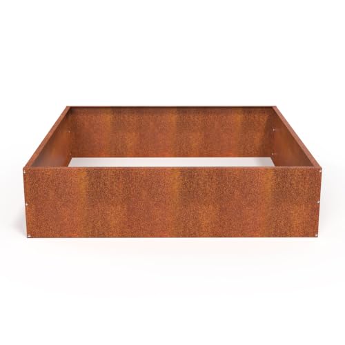 Corten Steel Outdoor Planter Box, Rustic & Modern Farmhouse Design, Large Metal Garden Bed for Commercial & Residential Use (48in x 48in x 12in Open Bottom) - size: 48in x 48in x 12in
