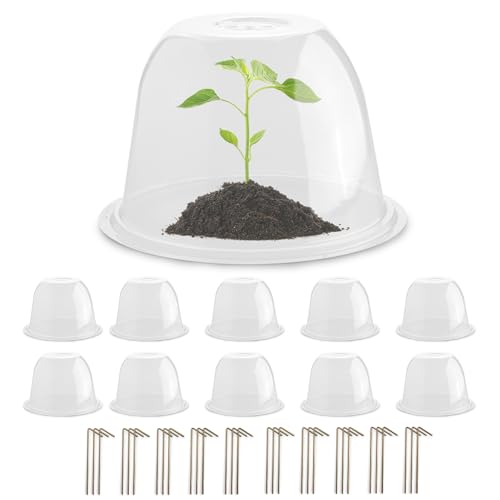 10" D × 6.7" H Plant Protectors from Animals, Garden Cloches for Seedlings Nursery Pots, Durable Humidity Domes with Ventilation Holes, Clear Plant Covers, Mini Greenhouse for Plants 10-Pack - size: 10" D × 6.7" H 10P