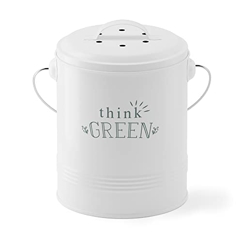 Barnyard Designs 1.2 Gallon Kitchen Counter Compost Bin with Lid (White) - color: White