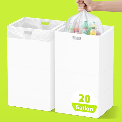 Kaiferty 20 Gallon Disposable Trash Cans for Parties, 2 Pack Extra Large Collapsible Pop Up Trash Can with Handles, Portable Cardboard Garbage Can & Recycling Bin for Party Kitchen Camping, White - size: 2 Pack - 20 Gallon