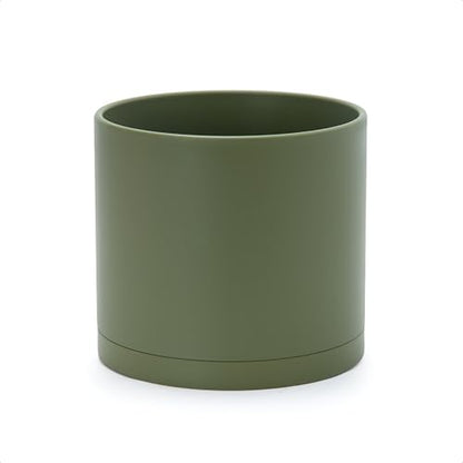D'vine Dev Plastic Planter Pot with Saucer, 8 in, Olive, 74-X-I-1 - color: Olive, size: 8 Inch