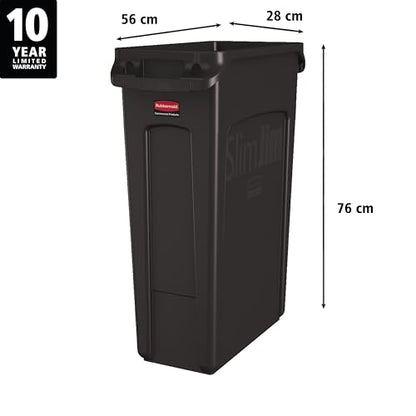 Rubbermaid Commercial Products Slim Jim Plastic Rectangular Trash/Garbage Can/Bin with Venting Channels, 23 GAL, Brown, for Kitchens/Classrooms/Offices/Back of House - color: Brown, size: 23 Gal