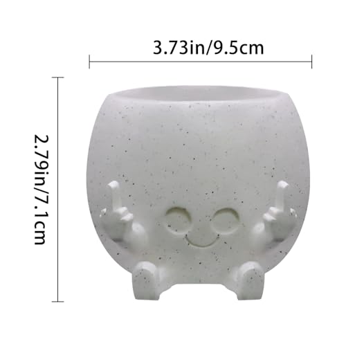 Smiling Plant Pot with Middle Fingers Up, Face Planter Pot Resin Flower Planters for Indoor Outdoor Plants Succulent Pots for String of Pearls Plant Live Gift Ideas for Mother (White)