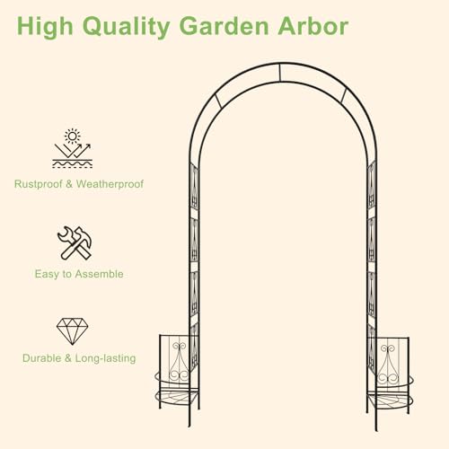 8FT Garden Arch Trellis with Planter Boxes Rustproof Black - size: 8*6 FT