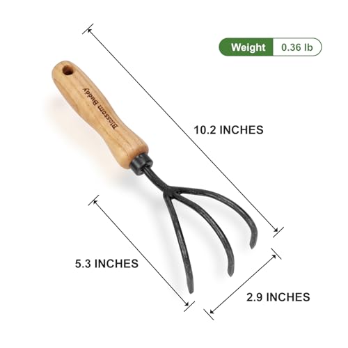Hand Cultivator, 3-Tine Garden Rake Manual Tiller with Ergonomic Handle