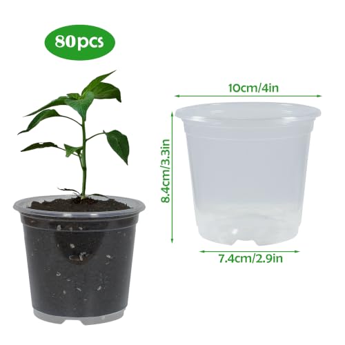 80 Pack 4 Inch Clear Nursery Pots with Drainage Plant Pots for Plants Transparent Potting Containers for Plants Seeding Starter Pot(Clear, 4 Inch 80 Pcs) - color: Clear, size: 4 Inch 80 Pcs