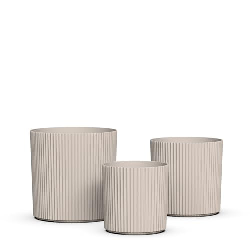 Mayne Haven Round Fluted Modern Planter Set, Chai, 3-Pack - color: Chai, size: 10in, 12in, and 14in