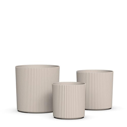 Mayne Haven Round Fluted Modern Planter Set, Chai, 3-Pack - color: Chai, size: 10in, 12in, and 14in