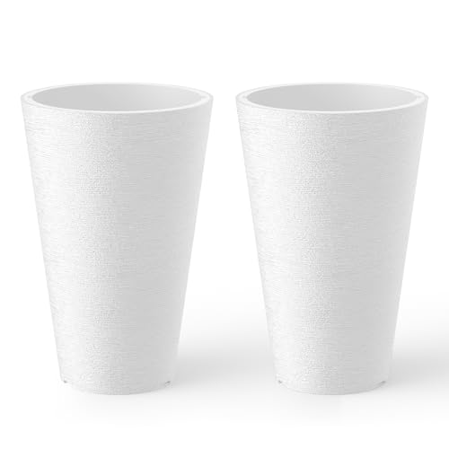 Kante Set of 2 White Plastic Round Planters 13" Tall Home & Outdoor - color: White, size: 13" H