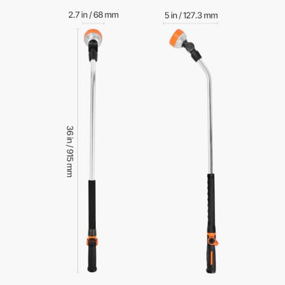 36in Heavy Duty Garden Hose Wand with 8 Spray Patterns and 180° Swivel Head, Aluminum Alloy Nozzle with On/Off Thumb Control for Lawns, Patios, Cars, and Pets