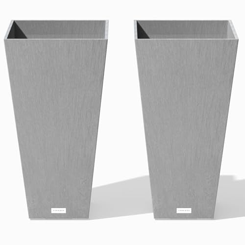 Veradek Pure Series Taper Planter - Tall Tapered Outdoor Planter with Shelf - color: Gray, size: 26 inch - 2 pack