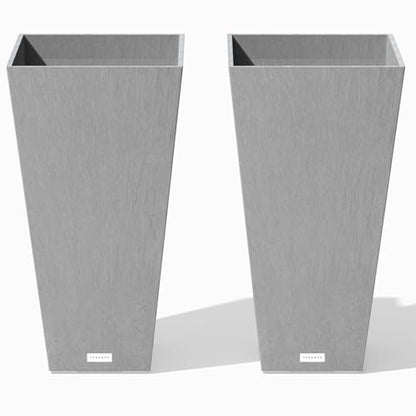 Veradek Pure Series Taper Planter - Tall Tapered Outdoor Planter with Shelf - color: Gray, size: 26 inch - 2 pack