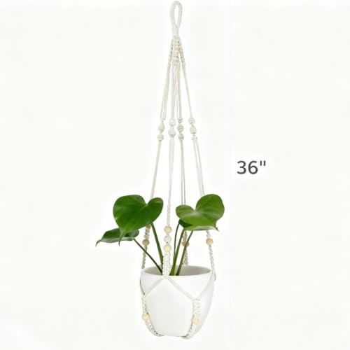 2 Pack Macrame Plant Hanger, 36 in Ivory Hanging Planter Holder