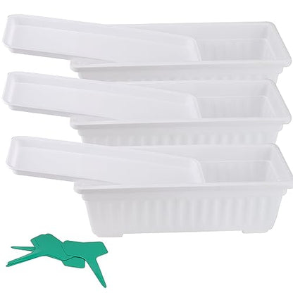 JOIKIT 6 Packs 17 Inch White Plastic Flower Window Boxes Planters with Drainage Holes & Tray, Rectangular Long Vegetable Flower Windowsill Box Planter Pot with Plant Label for Garden Patio Balcony - color: White