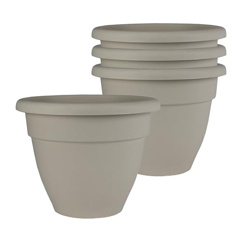 The HC Companies 6 Inch Caribbean Planter Pots with Drainage & Plug, Rolled Rim Plastic Planters for Indoor Outdoor Plants, 4-Pack Decorative Flower Pots for Garden, Office & Home Decor, Cottage Stone - color: Cottage Stone, size: 6", style: Pack of 4