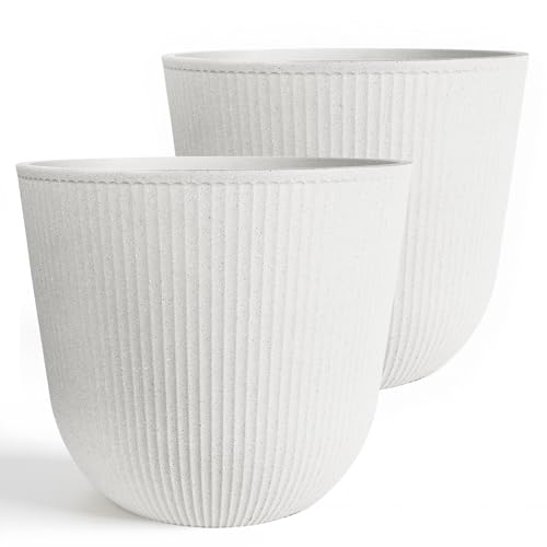 Worth Garden Plastic Round Large Planters, Set of 2 White Plant Pots - color: White, size: 2-Pack