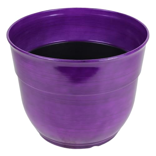 Garden Elements Indoor/Outdoor Glazed Brushed Happy Plastic Planter, Large, Dark Purple, 15" - color: Dark Purple