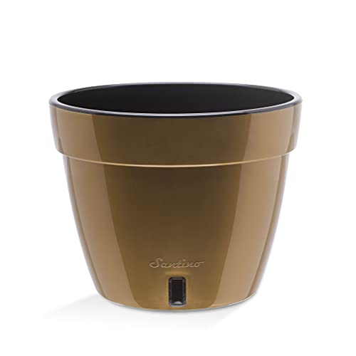 Santino ASTI 7.1 Inch Self Watering Planter Gold/Black for Indoor Plants - Premium Quality Modern Plastic Planter Pot w/Water Level Indicator for All House Herbs, Plants, African Violets and Dahlias - color: Gold/Black, size: 7.1-Inch