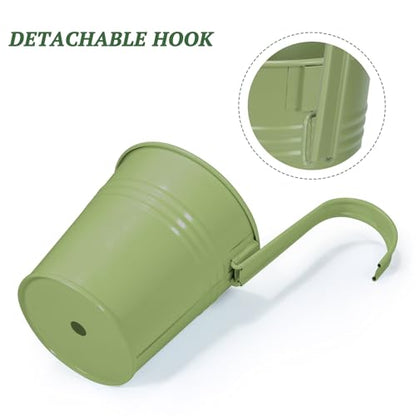 HowRU Metal Iron Flower Pots for Railing Fence Hanging Bucket Pots(5 Pcs) and Hanging Flower Pots Metal Iron Bucket Planter(10 Pcs) (Green) - color: Green
