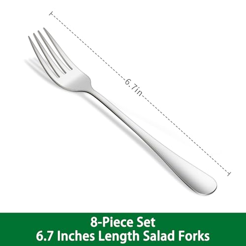 DEHOV 6.7 Inch Stainless Steel Silverware Dessert & Salad Forks Set of 8 - color: Silver112