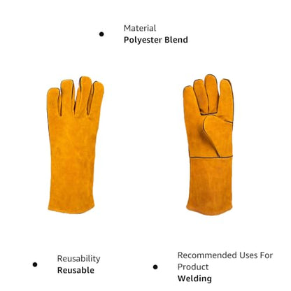 Welding Gloves,13 IN Leather Forge Fire Heat Resistant Gloves for Fireplace Fire Pit Wood Stove BBQ Gardening Gear Animal Handling