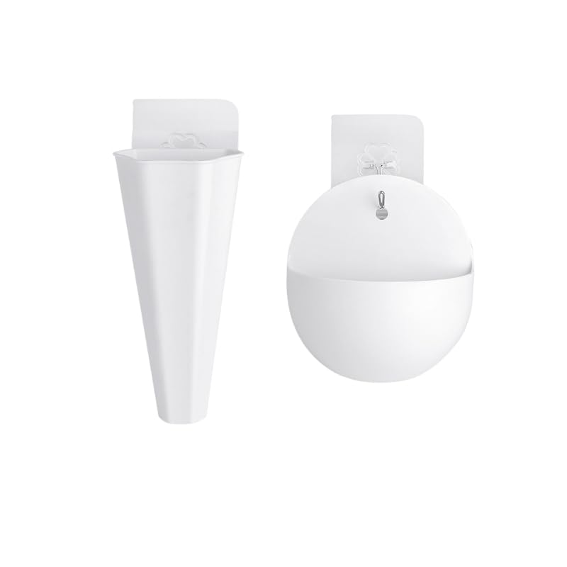 2-Pack Wall-Mounted Hydroponic Planters – Hanging Flower Vases for Indoor Plants – Half-Round & Long Tube Plastic Wall Vases with Hooks (White)