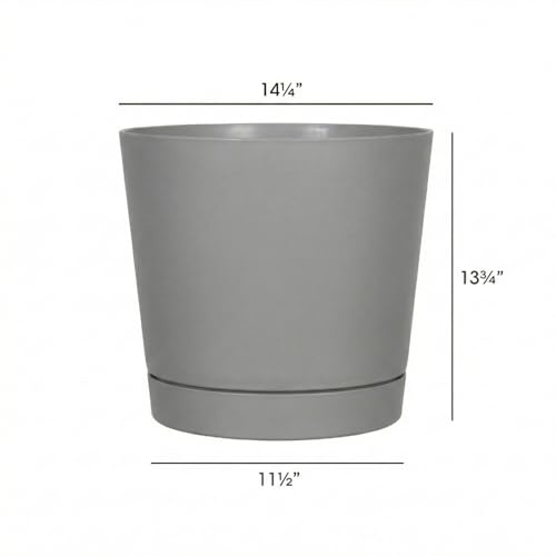 Root & Vessel Majestic Full Depth Round Cylinder Pot, Glossy Gray, 14-Inch (10140) - color: Gray, size: 14 Inch