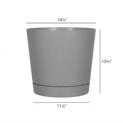 Root & Vessel Majestic Full Depth Round Cylinder Pot, Glossy Gray, 14-Inch (10140) - color: Gray, size: 14 Inch