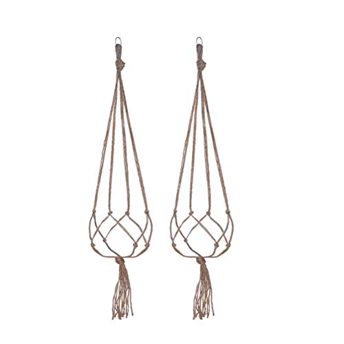 LANGUGU Set of 2 Macrame Plant Hanger with Metal Ring Wall Hanging Planter Basket for Indoor Outdoor Flower Pot Plant Holder Wall Art Vintage-Inspired Home Decor,Jute Rope, 4 Legs (36 inch)