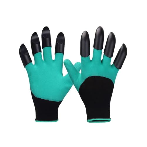 Garden Gloves with Claws for Digging – Heavy Duty Waterproof Gardening Gloves with ABS Plastic Fingertips – One Size Fits Most, Green & Black