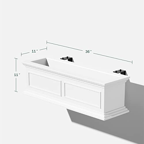 Veradek Brixton Series Plastic Railing Planter - Rectangular Planter for Outdoor Deck/Balcony | Crack-Resistant with Adjustable Rail Attachment | Classic Estate Design for Herbs, Succulents, Flowers - color: White, size: 11"H x 11"W x 36"L - 2 Pack