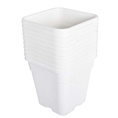 Plant Nursery Pot 10-Pack 1 Gallon Square Plastic Garden Planter Pots Flower Seedling Injection Molded Container Seed Starting Pot Set for Indoor Outdoor Plants Seedlings Vegetables White - color: White, size: 1 Gallon