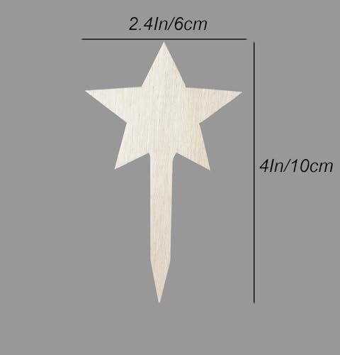 100 Pcs Wood Plant Labels, Natural Wooden Plant Marker Garden Sign Tags, Star Type Garden Markers for Succulents, Herbs, Seedlings, Potted, Flowers, Vegetables (Star) - style: Star