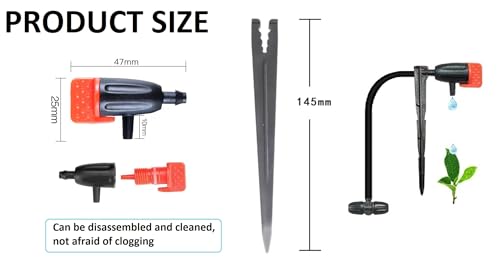 60PCS Garden Irrigation Dripper,Drip Emitters for 1/4" Drip Irrigation Tubing with Support Stakes, Adjustable Water Flow Drippers Watering Dripper Sprinkler for Watering System for (4-7mm) Hose (60)