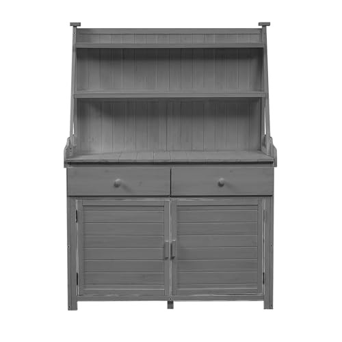 Outdoor Storage Potting Bench Table with Cabinet, Drawers and Shelves - color: Gray - 50.00 X 26.00 X 13.00 Inch