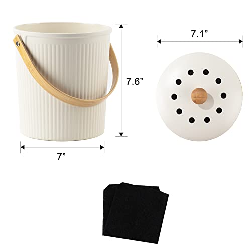 LALASTAR Countertop Compost Bin with Lid, Made of Sustainable Bamboo Fiber, Odorless Kitchen Compost Bucket, 1 Gallon, Cream - color: Cream