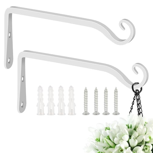 Feed Garden 10 Inch Decorative Iron Wall Hooks, L-Shaped Plant Bracket Metal Straight Plant Hanger or Hanging Bird Feeders,Wind Chimes,Flower Baskets,Lanterns,Indoor/Outdoor Use,White,2 Pack - color: White, size: 10 Inch
