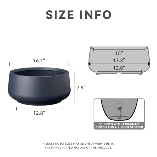 Kante Large Round Bowl Charcoal Concrete Planter 17.3" Dia, Outdoor - color: Charcoal, size: 16.1" Dia