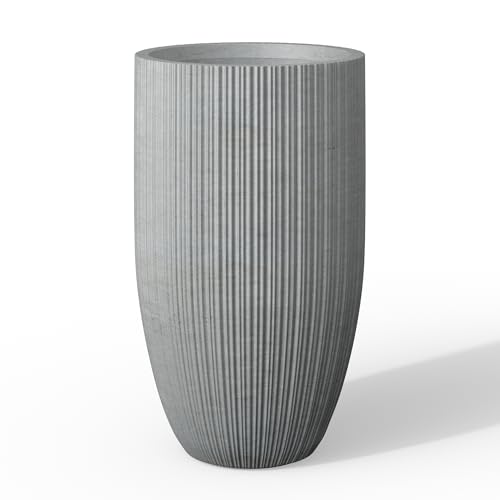 Kante Large Round Tapered Pale Gray Concrete Planter 24" Tall, Outdoor - color: Textured Natural Concrete, size: 24" Tall