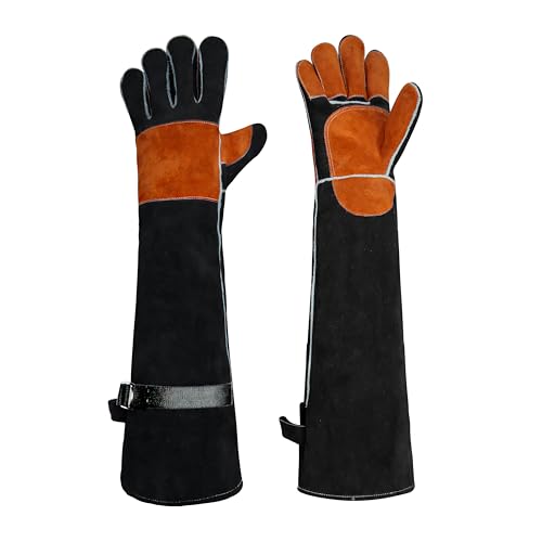 Long Leather Welding Gloves Animal Handling Scratch Bite Proof - color: Black