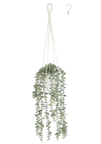 Mkono Fake Hanging Plant, Macrame Plant Hanger with Eucalyptus Vines & Pot