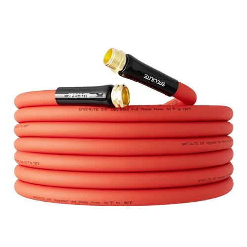 SPECILITE 5/8" x 25FT Hot/Cold Rubber Garden Water Hose, -50℉-190℉, Red - color: 5/8"ID Red, size: 25ft