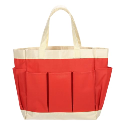 HARFINGTON Garden Tool Bag 11.22" x 5.12" x 11.02" Large Oxford Bag with Pockets Garden Tote Bag Gardening Plant Tool Organizer Storage Carrier Store for Outdoor Women Men, Orange-Red - color: Orange-Red