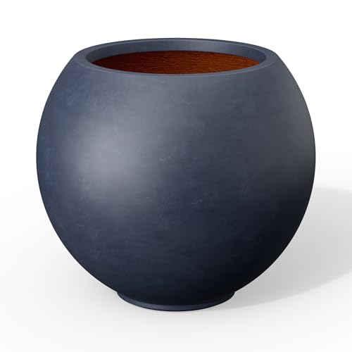 Kante Small Round Sphere Charcoal Concrete Planter 11" Dia, Outdoor - color: Charcoal, size: 11"w x 9.4"h